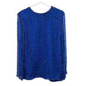 Vintage Sweelo Blouse Womens S (6-8) Used Blue Sequined Silk
